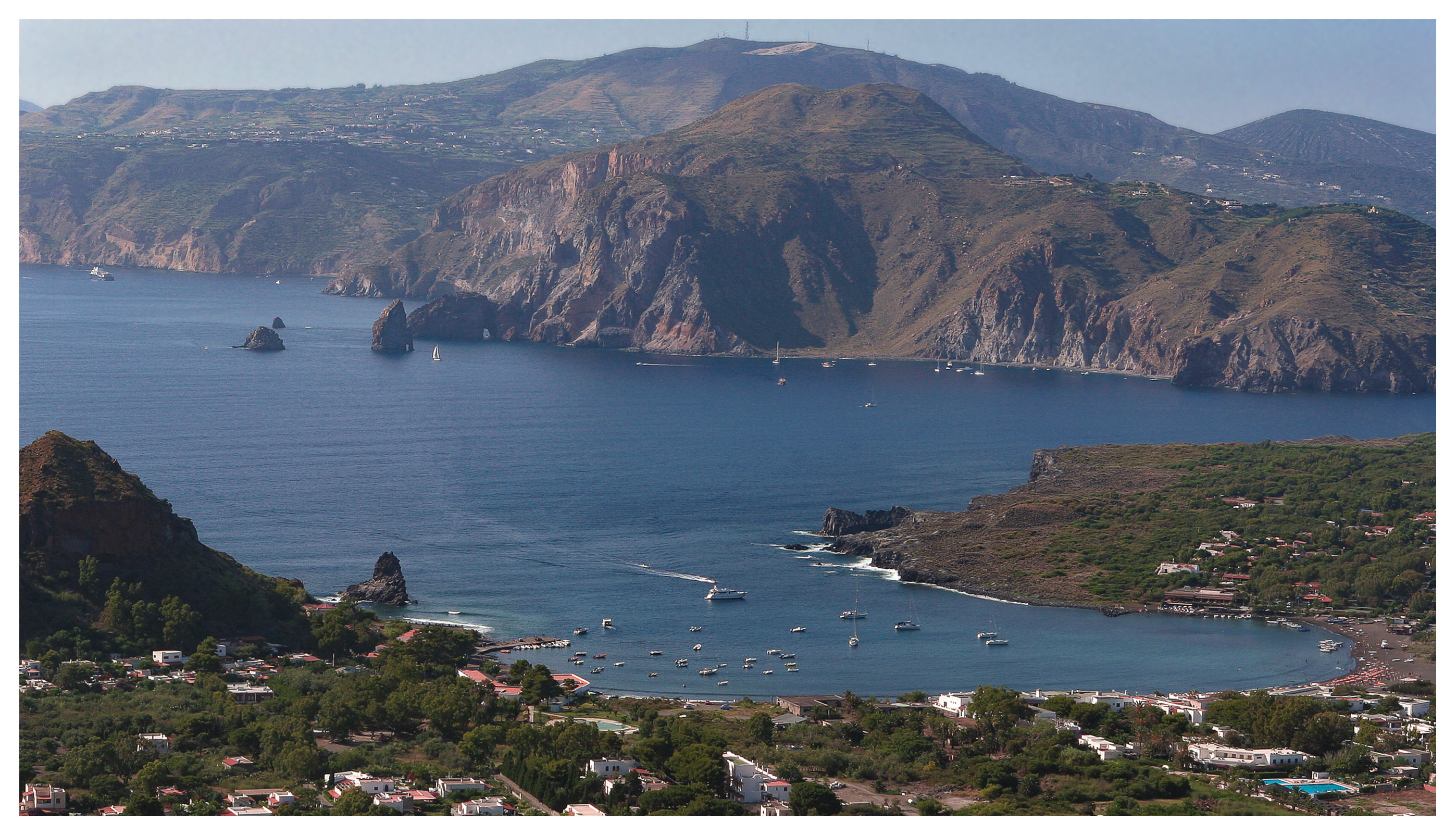 Panoramic views accross to the island of Lipari from the crater at Vulcano, Aeolean Islands, Sicily